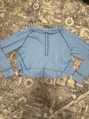 Light Blue Long Sleeve Henley Thermal Top